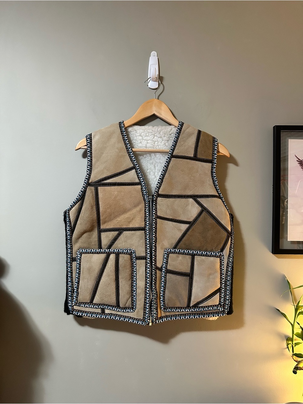 Vintage Tan Patchwork Shearling Vest